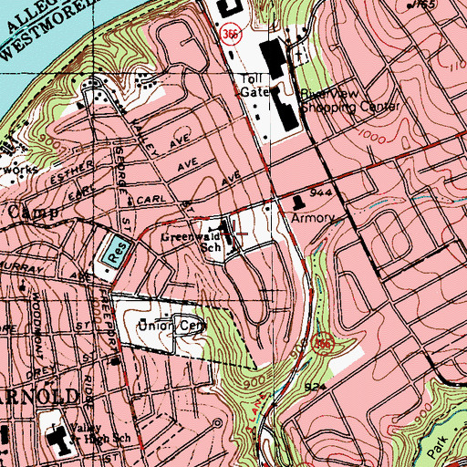 Topographic Map of Greenwald School, PA