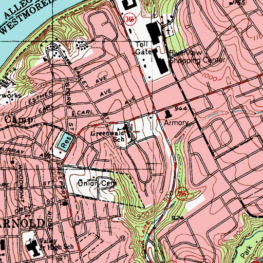 Topographic Map of Greenwald School, PA