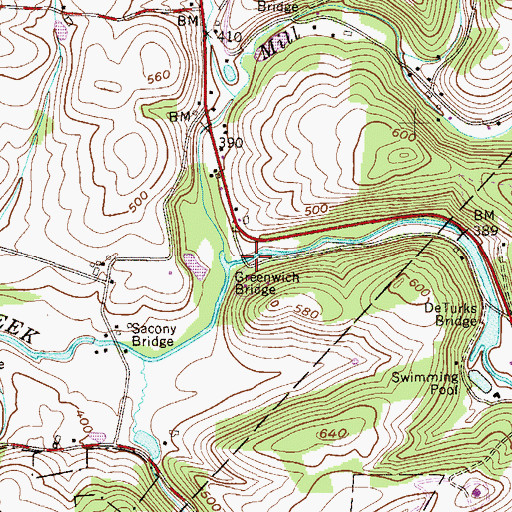 Topographic Map of Greenwich Bridge, PA