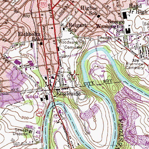 Topographic Map of Greenwood Cemetery, PA