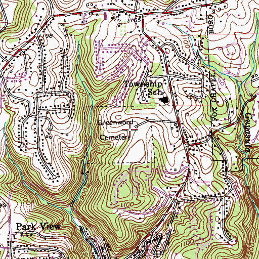 Topographic Map of Greenwood Cemetery, PA