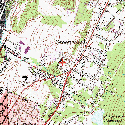 Topographic Map of Greenwood Cemetery, PA