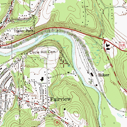 Topographic Map of Greenwood Cemetery, PA