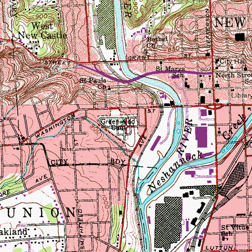 Topographic Map of Greenwood Cemetery, PA