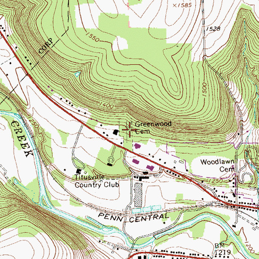 Topographic Map of Greenwood Cemetery, PA