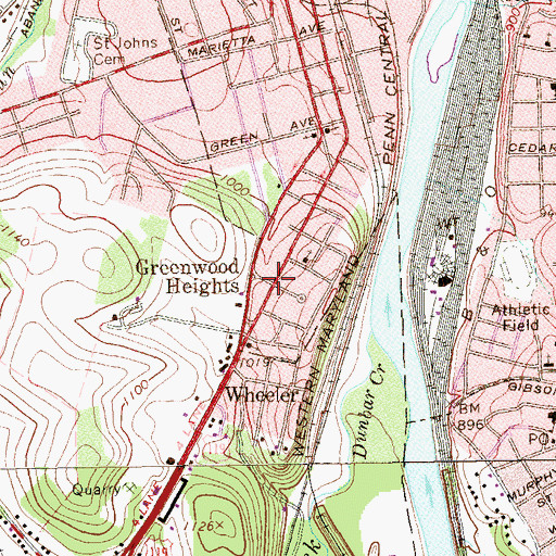Topographic Map of Greenwood Heights, PA