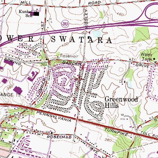 Topographic Map of Greenwood Hills, PA