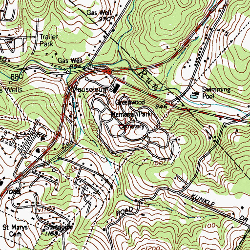 Topographic Map of Greenwood Memorial Park Cemetery, PA