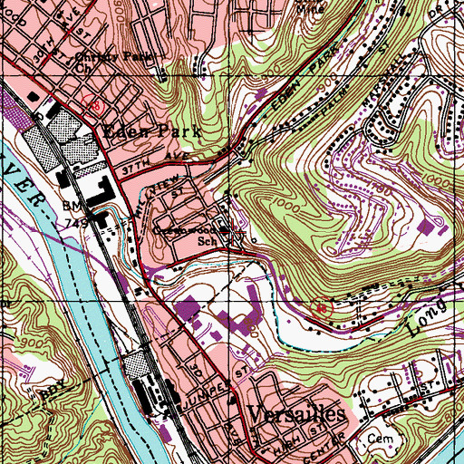 Topographic Map of Greenwood School, PA