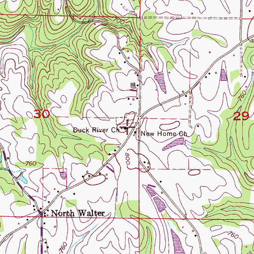 Topographic Map of Duck River Baptist Church, AL