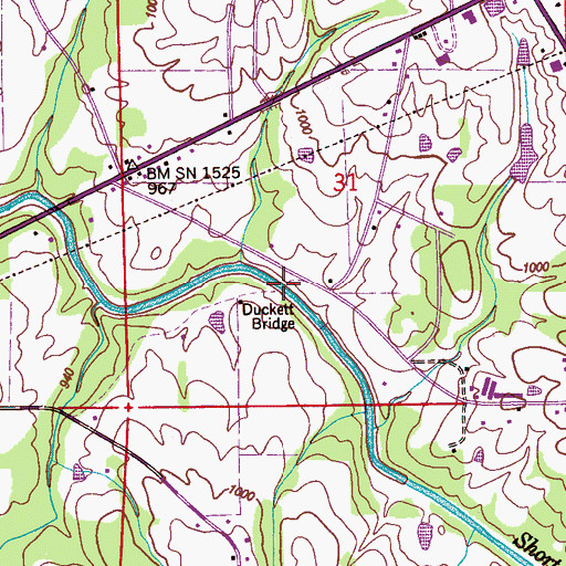 Topographic Map of Duckett Bridge, AL