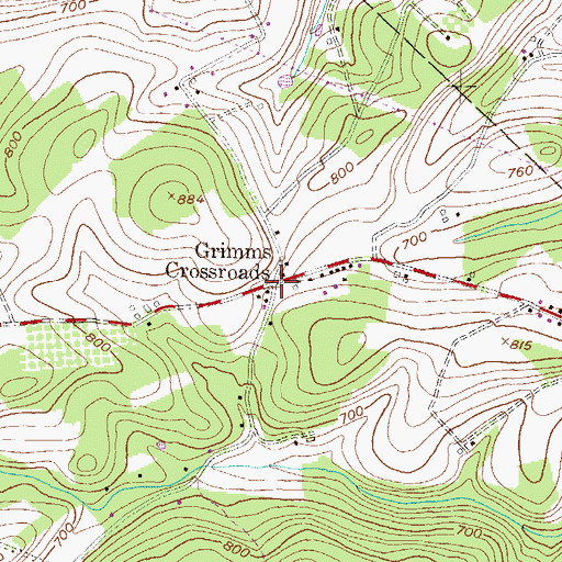 Topographic Map of Grimms Crossroads, PA