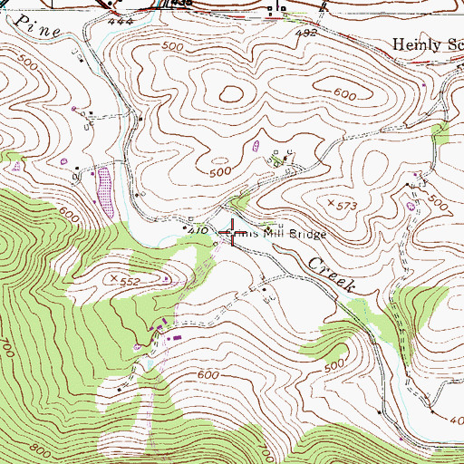 Topographic Map of Grims Mill Bridge, PA