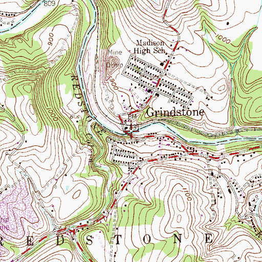 Topographic Map of Grindstone, PA