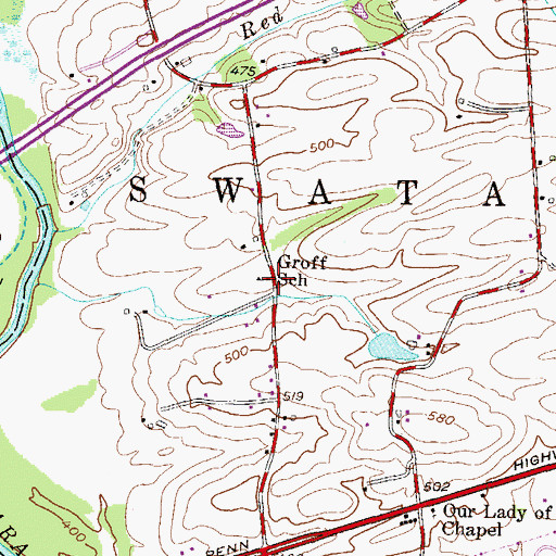 Topographic Map of Groff School, PA