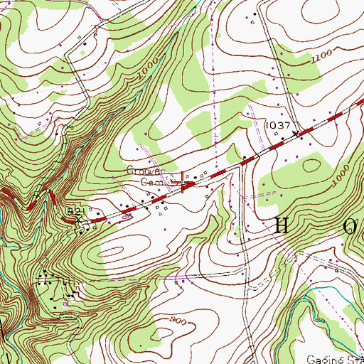 Topographic Map of Groover Cemetery, PA