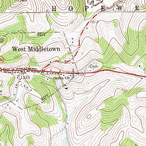 Topographic Map of Grove Church, PA
