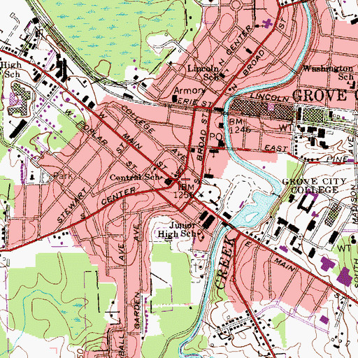 Topographic Map of Grove City, PA