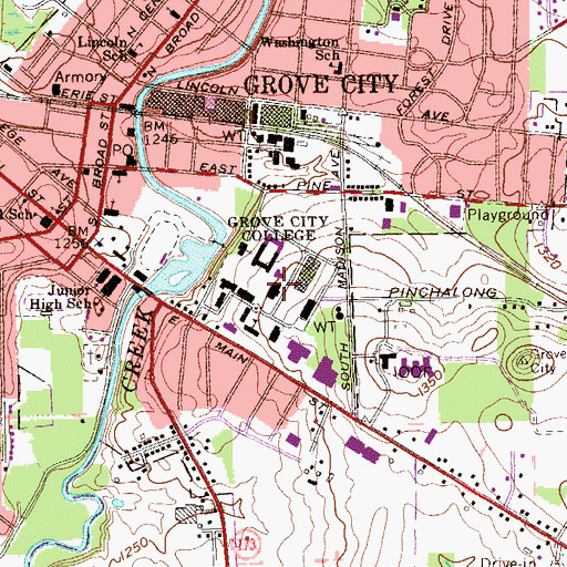 Topographic Map of Grove City College, PA