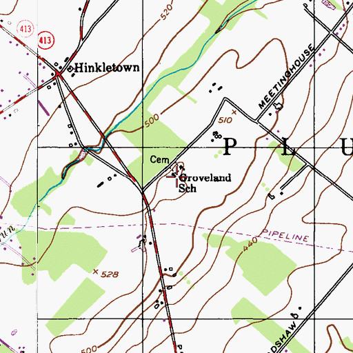 Topographic Map of Groveland School, PA