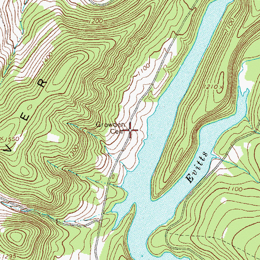 Topographic Map of Growden Cemetery, PA