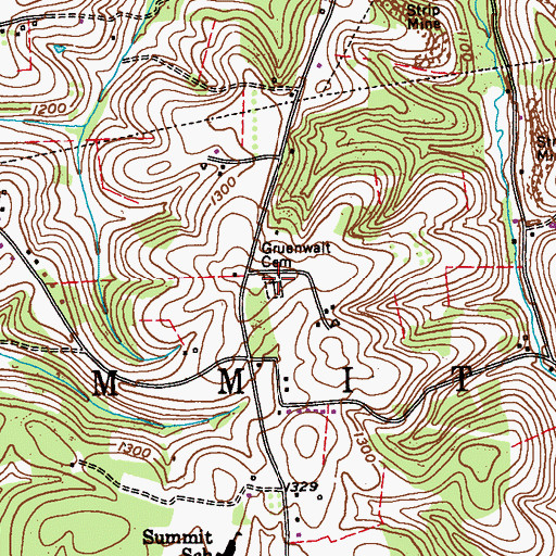 Topographic Map of Gruenwalt Cemetery, PA