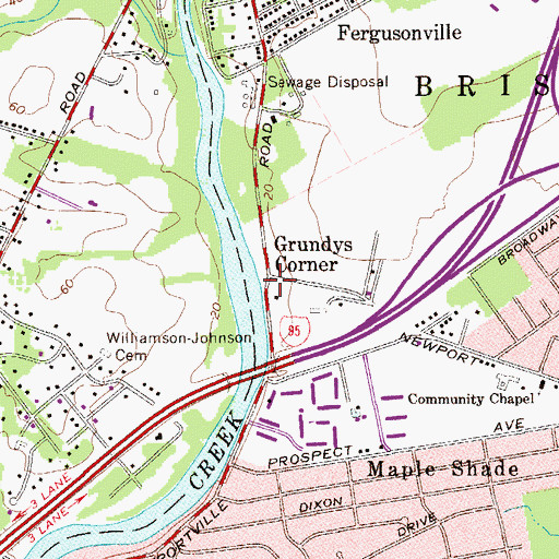 Topographic Map of Grundys Corner, PA
