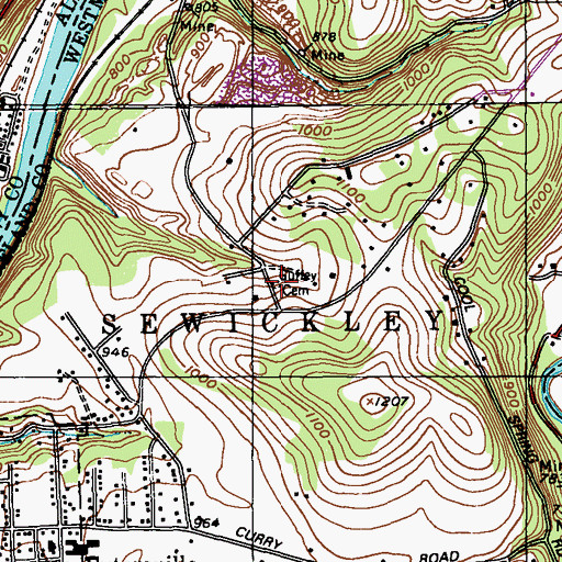 Topographic Map of Guffey Cemetery, PA