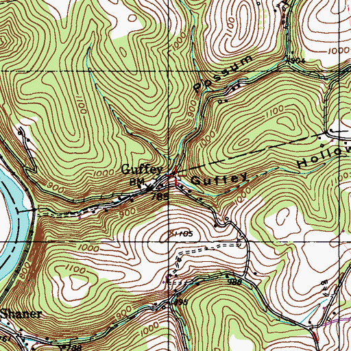 Topographic Map of Guffey Hollow, PA
