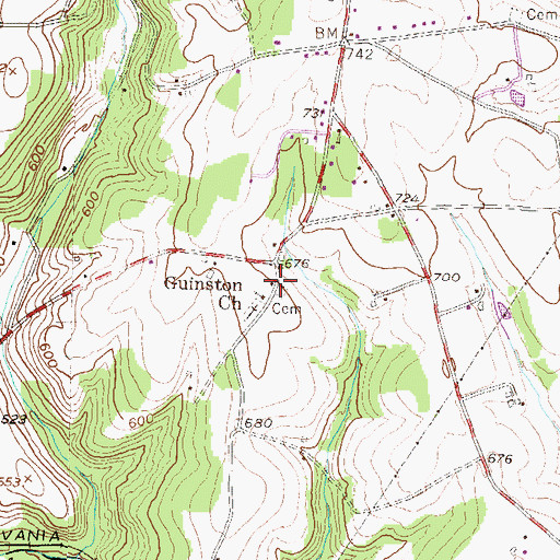 Topographic Map of Guinston Church, PA