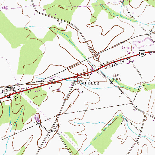 Topographic Map of Guldens, PA