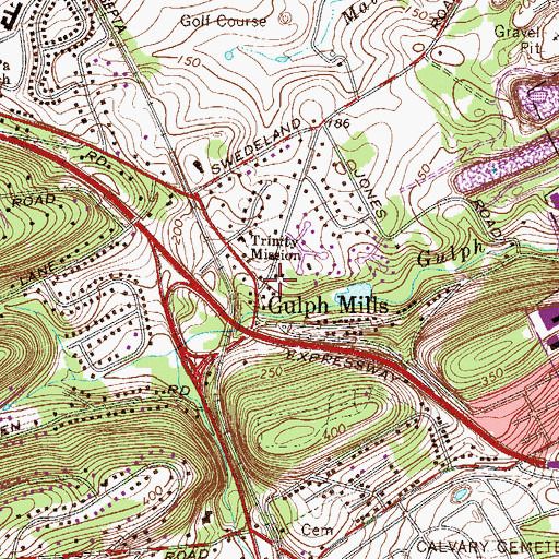 Topographic Map of Gulph Mills, PA