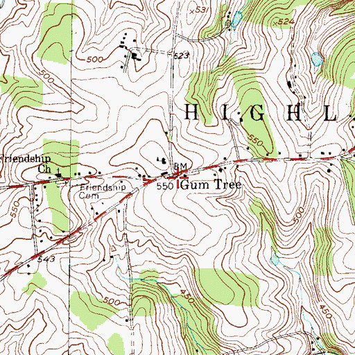 Topographic Map of Gum Tree, PA