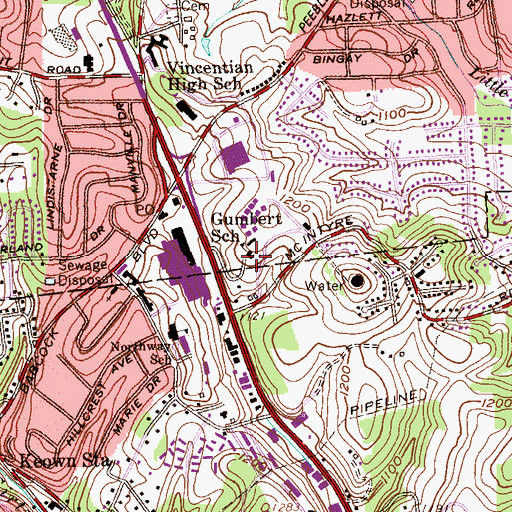 Topographic Map of Gunbert School, PA