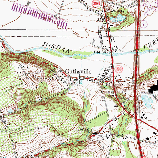 Topographic Map of Guthsville, PA