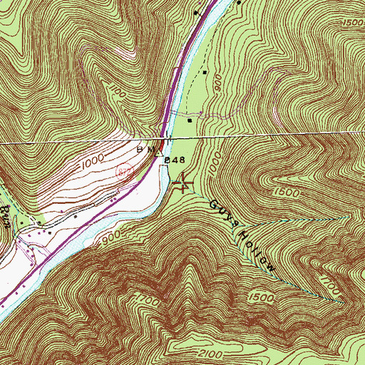 Topographic Map of Guys Hollow, PA