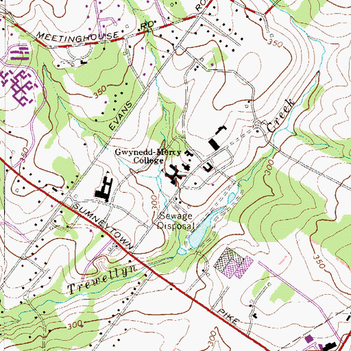 Topographic Map of Gwynedd-Mercy College, PA