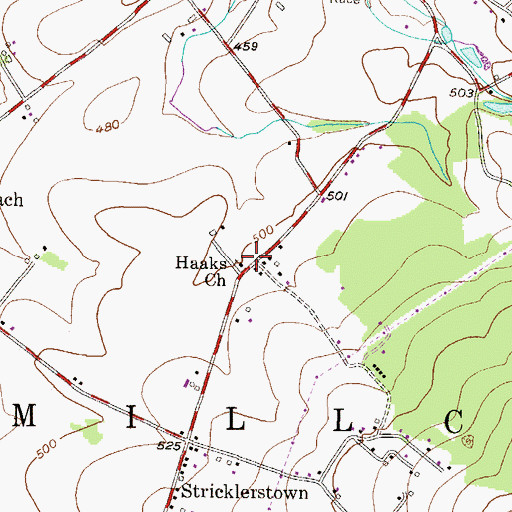 Topographic Map of Haaks Church, PA