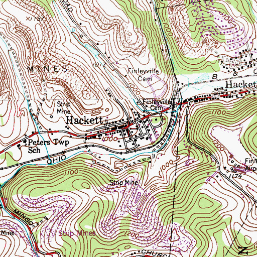Topographic Map of Hackett, PA