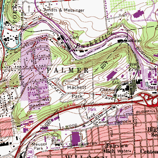 Topographic Map of Hackett Park, PA