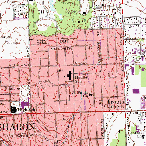 Topographic Map of Hadley School, PA