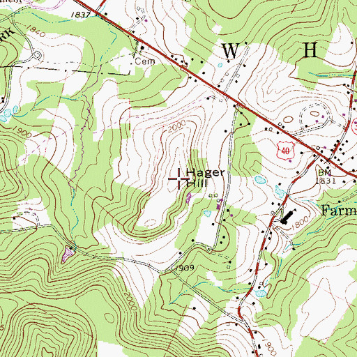 Topographic Map of Hager Hill, PA