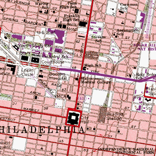 Topographic Map of Hahnemann Medical College, PA