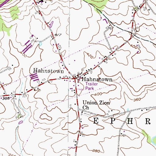 Topographic Map of Hahnstown, PA