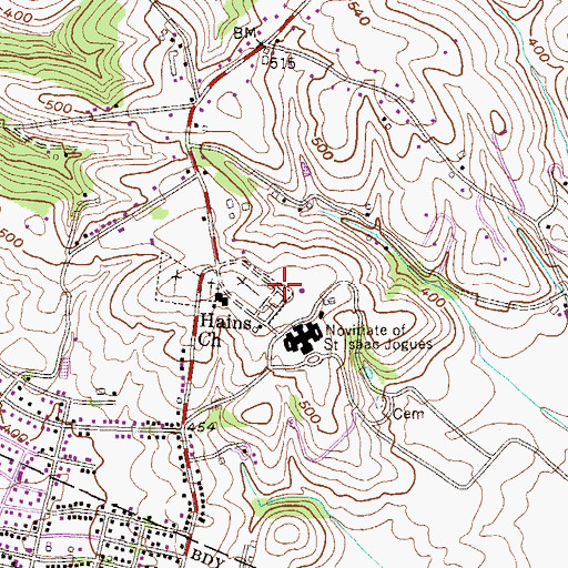 Topographic Map of Hains Church, PA