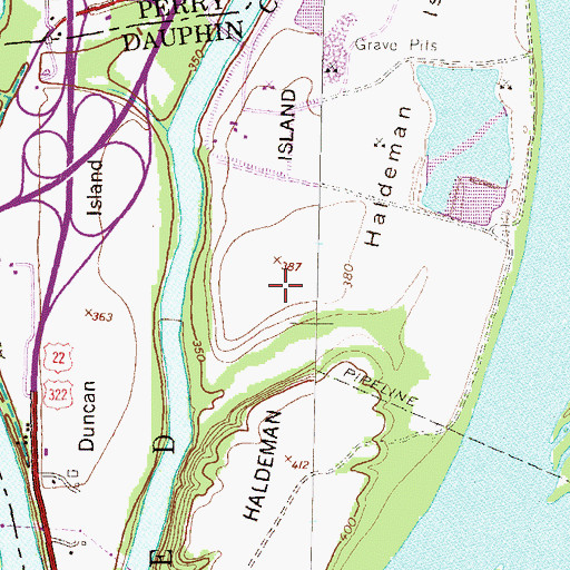 Topographic Map of Haldeman Island, PA