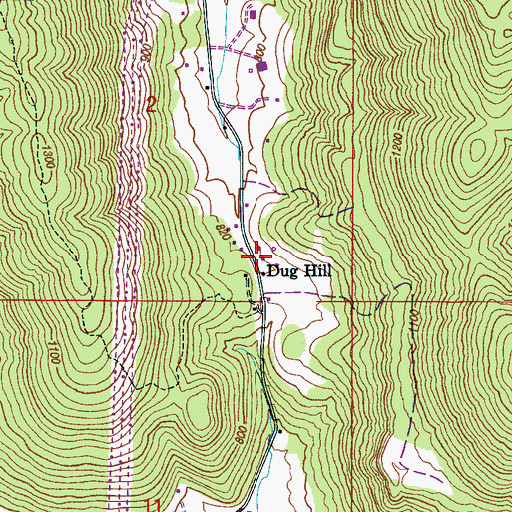 Topographic Map of Dug Hill, AL