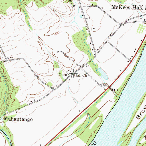 Topographic Map of Hall Church, PA