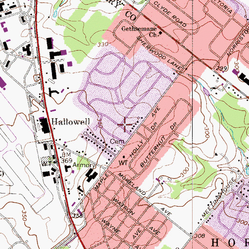 Topographic Map of Hallowell, PA
