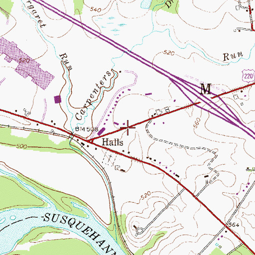 Topographic Map of Halls, PA